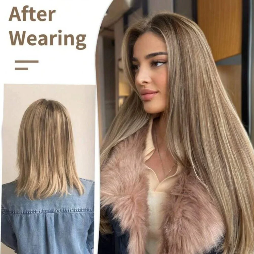 Human hair blend Light Brown With Light Blonde highlights Hair Extensions 24 in